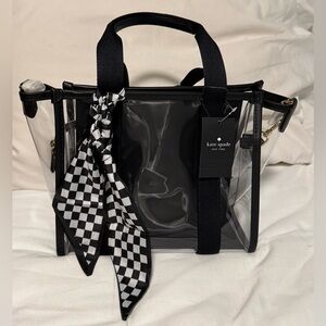 Kate Spade gorgeous NWT Clear Stadium TOTE black accents and crossbody strap!!